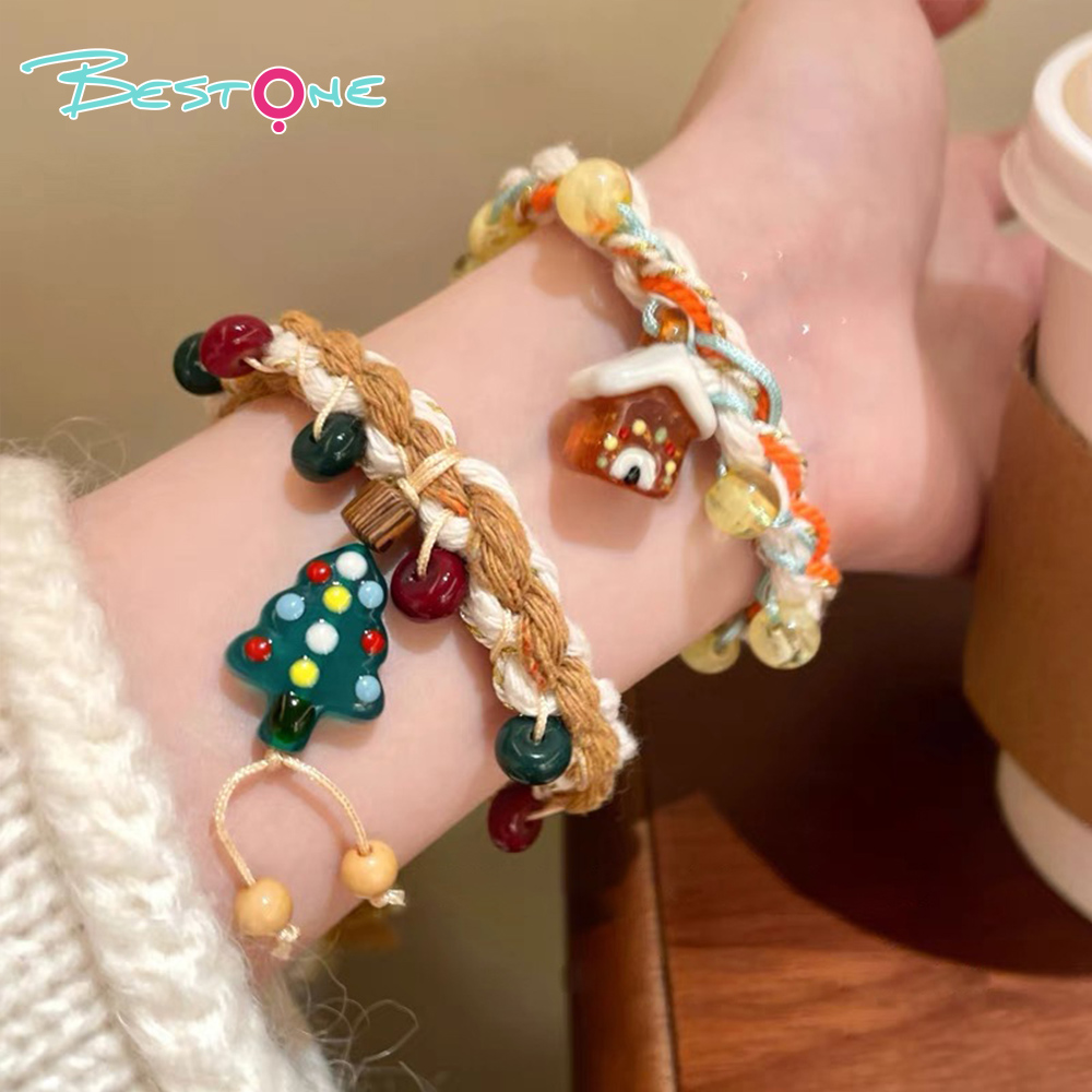 Christmas Woven Pull-Cord Bracelets – Handcrafted Cotton Rope – Acrylic & Mixed Charms – Adjustable Fit – 18cm