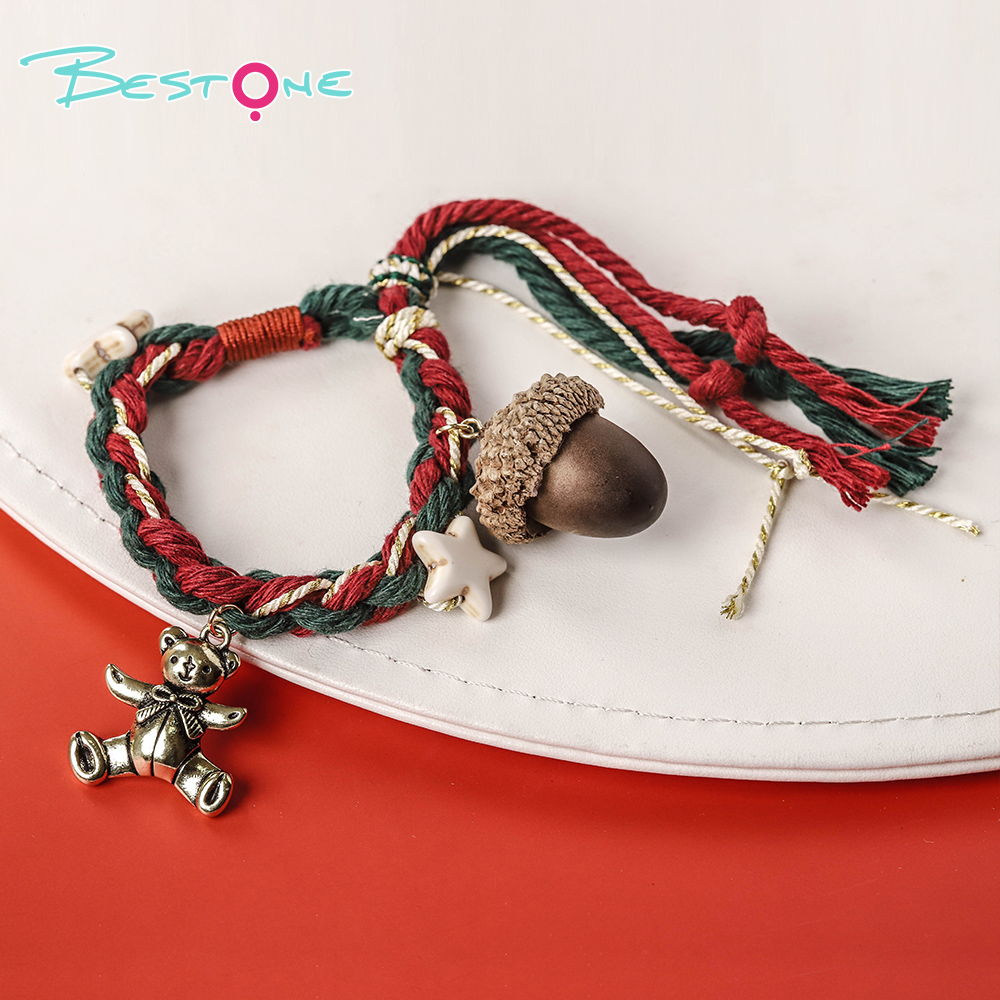 Christmas Woven Pull-Cord Bracelets – Handcrafted Cotton Rope – Acrylic & Mixed Charms – Adjustable Fit – 18cm