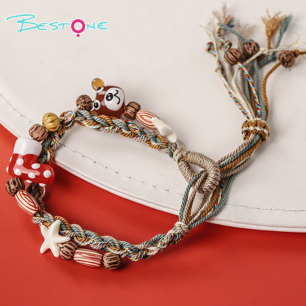 Christmas Woven Pull-Cord Bracelets – Handcrafted Cotton Rope – Acrylic & Mixed Charms – Adjustable Fit – 18cm