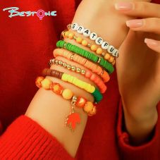 Thanksgiving Multi-Strand Bracelet Sets – 5 to 7 Stackable Pieces – Fall Color Themes with Holiday Charms
