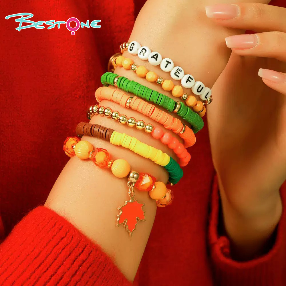 Thanksgiving Multi-Strand Bracelet Sets – 5 to 7 Stackable Pieces – Fall Color Themes with Holiday Charms