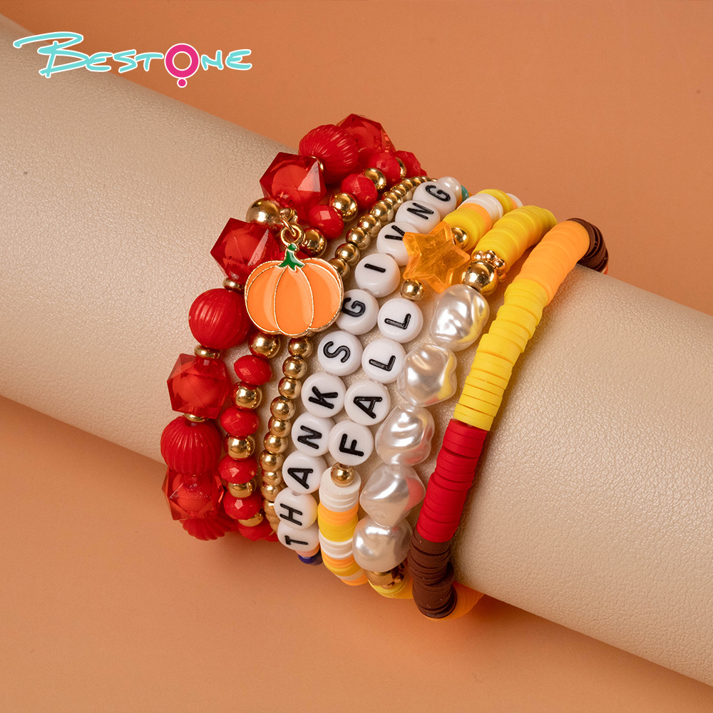 Thanksgiving Multi-Strand Bracelet Sets – 5 to 7 Stackable Pieces – Fall Color Themes with Holiday Charms