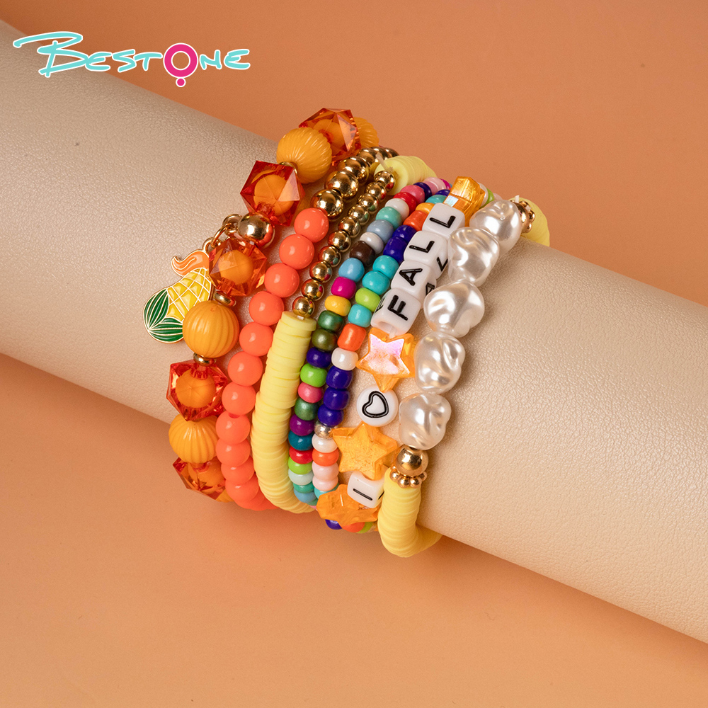 Thanksgiving Multi-Strand Bracelet Sets – 5 to 7 Stackable Pieces – Fall Color Themes with Holiday Charms