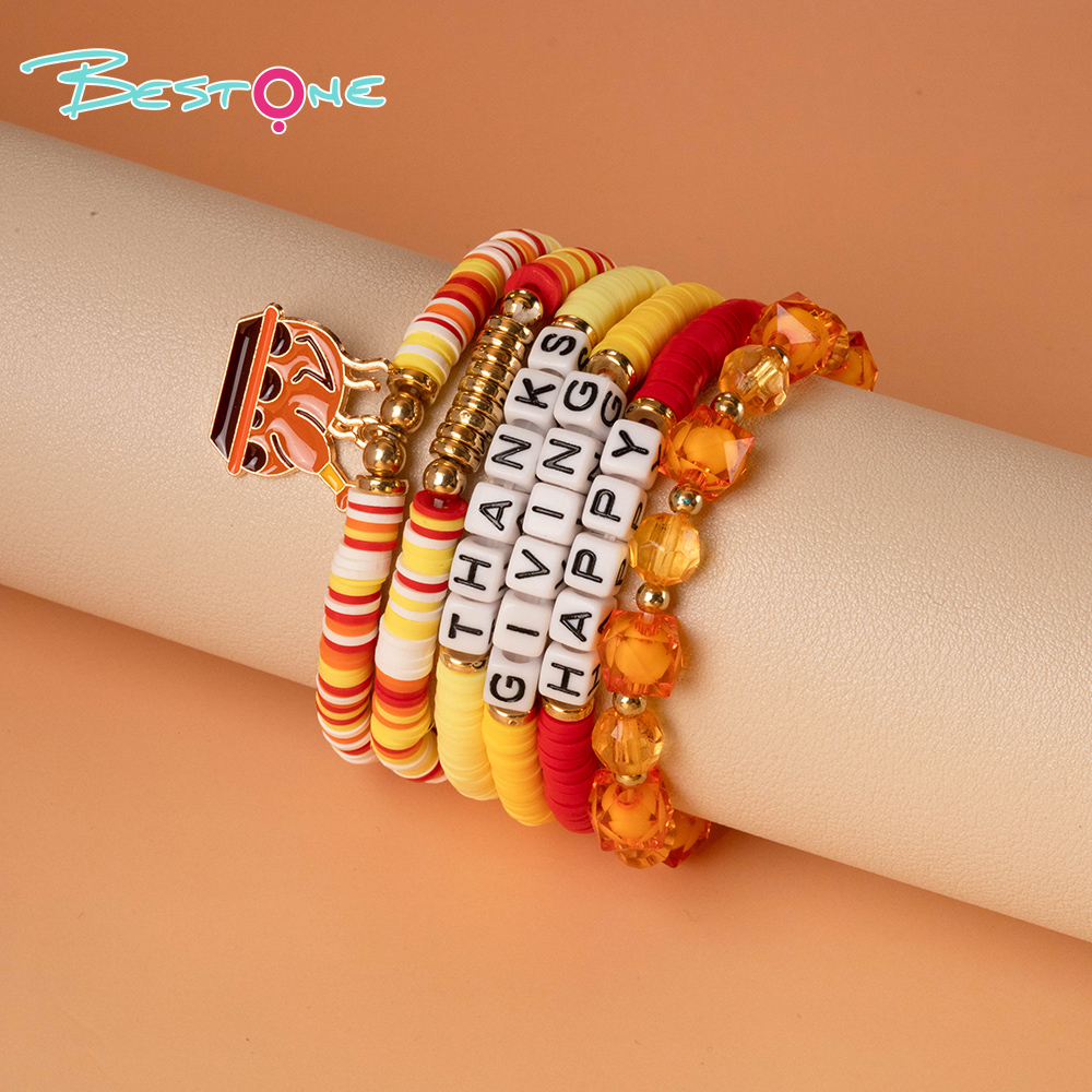 Thanksgiving Multi-Strand Bracelet Sets – 5 to 7 Stackable Pieces – Fall Color Themes with Holiday Charms