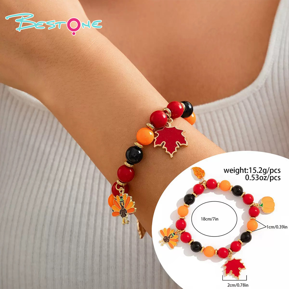Thanksgiving Multi-Bracelet Stack Sets – 5 to 8 Pieces – Leaf, Word Bead, Sunflower & Peacock Charms – Autumn Color Series