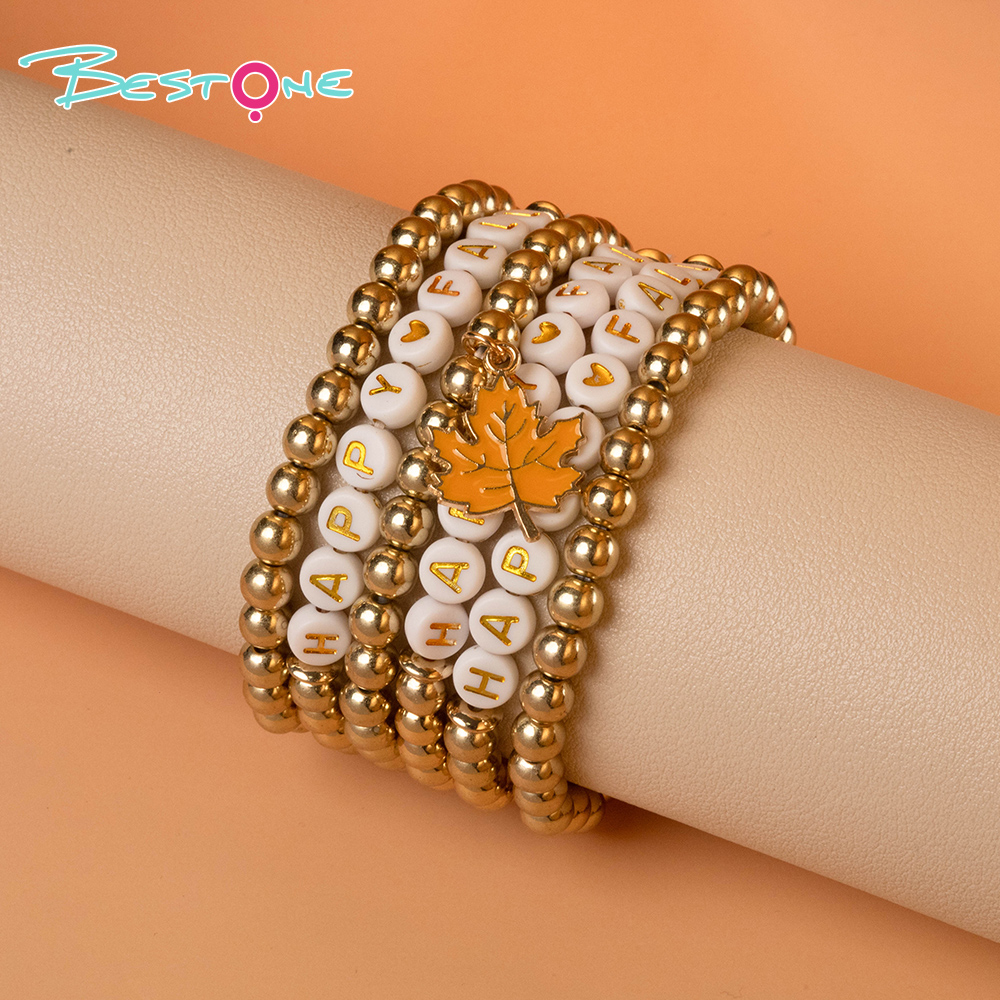 Thanksgiving Multi-Bracelet Stack Sets – 5 to 8 Pieces – Leaf, Word Bead, Sunflower & Peacock Charms – Autumn Color Series