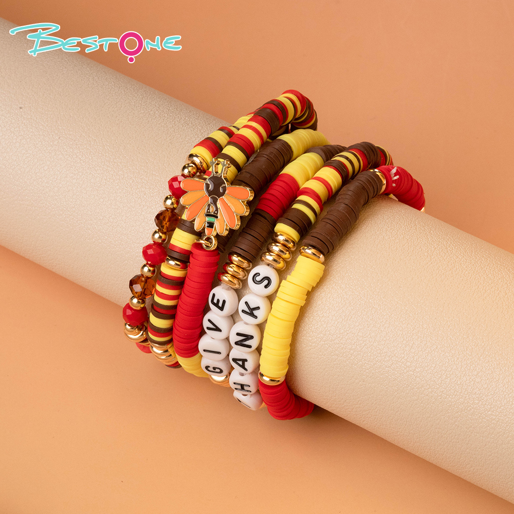 Thanksgiving Multi-Bracelet Stack Sets – 5 to 8 Pieces – Leaf, Word Bead, Sunflower & Peacock Charms – Autumn Color Series