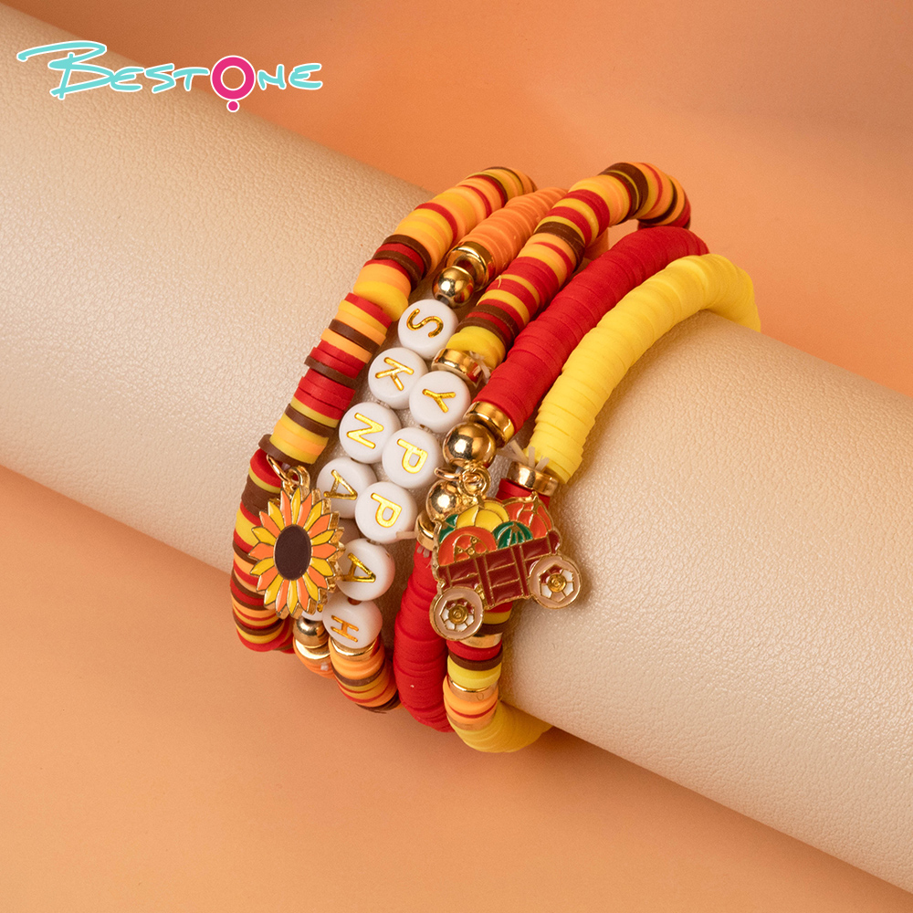 Thanksgiving Multi-Bracelet Stack Sets – 5 to 8 Pieces – Leaf, Word Bead, Sunflower & Peacock Charms – Autumn Color Series
