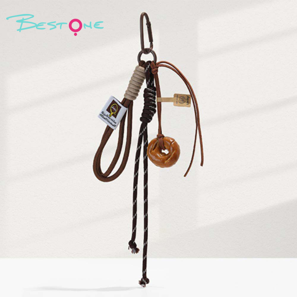 MIU Style Chip Keychain with Pearl Bow and Alloy Pendants – 8cm Bag Charm with Dice and Heart Pendant