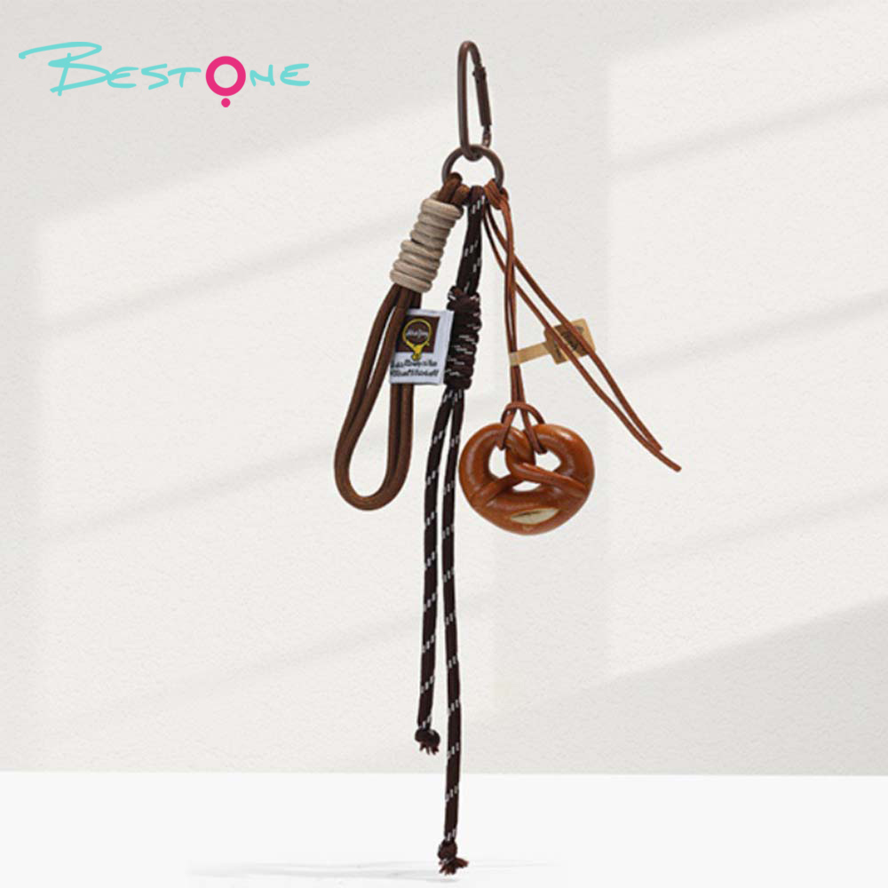 MIU Style Chip Keychain with Pearl Bow and Alloy Pendants – 8cm Bag Charm with Dice and Heart Pendant
