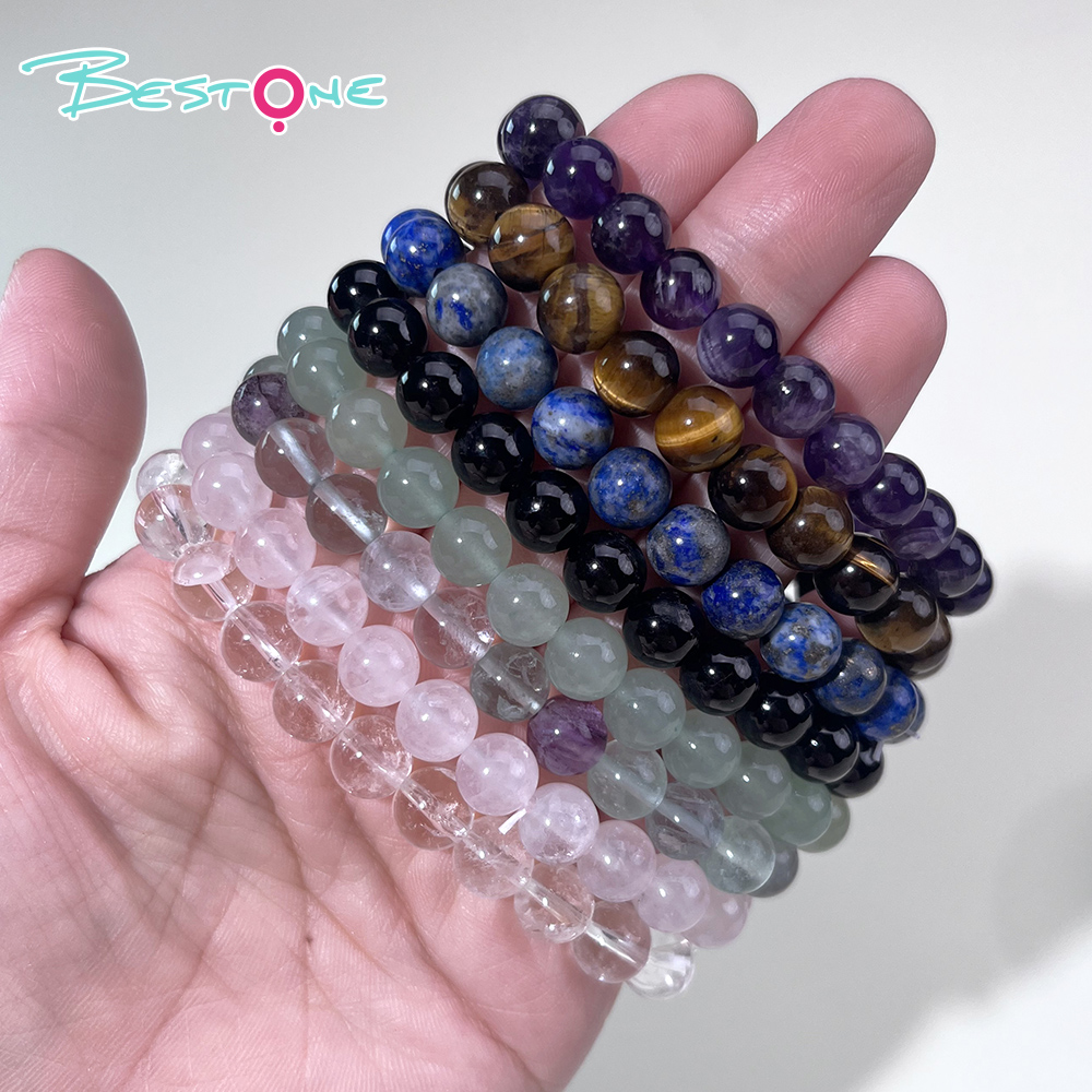 Crystal Bracelet and Raw Stone Gift Set – 8mm Gemstone Bead Bracelet with 25–35mm Natural Crystal