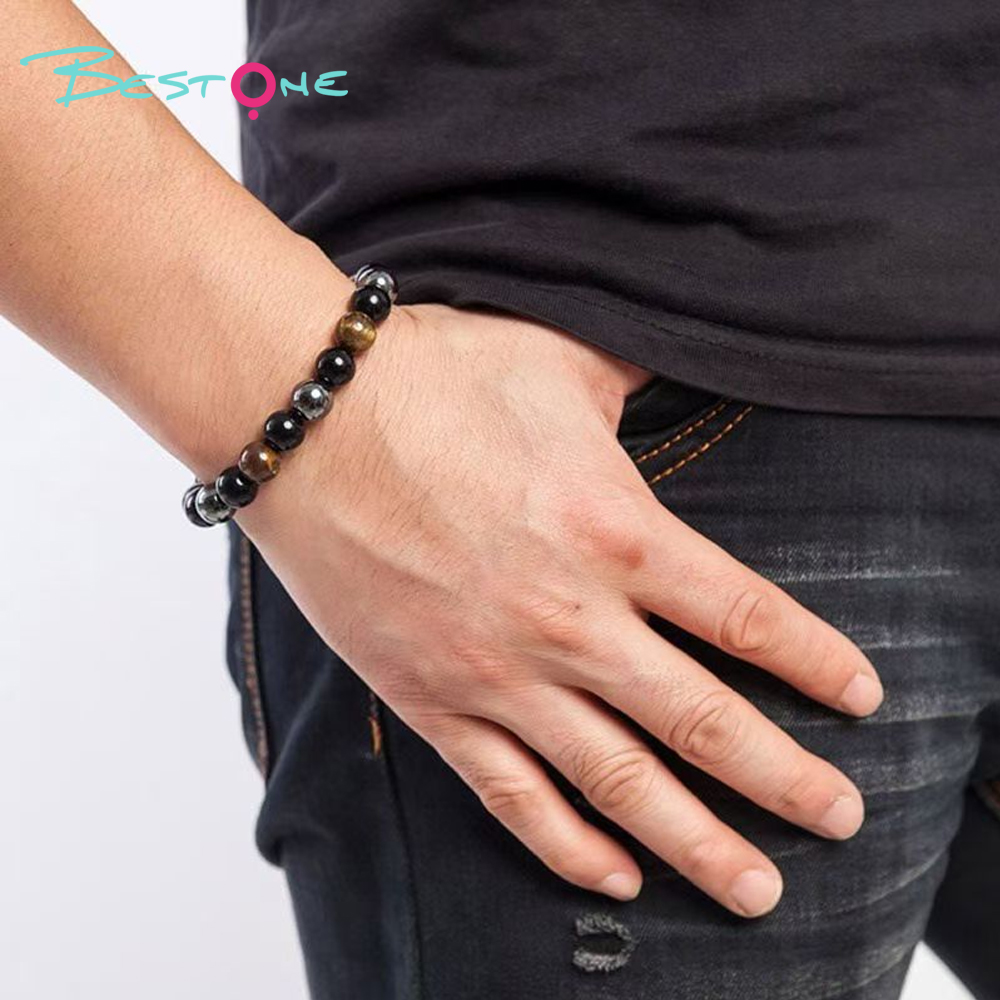 Healing Crystal & Energy Stone Bracelet – 8mm Mixed Natural Stone, Plastic & Iron Beads, 18cm Stretch, Energy Gem Jewelry for Fashion Gifts