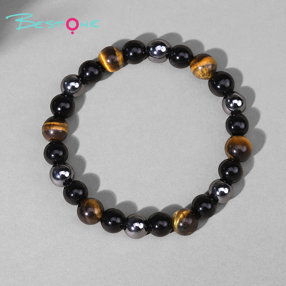 Mixed Beaded Bracelet with Natural Stone, Plastic & Iron Beads – 8mm Stretch Bracelet 18cm for Fashion Jewelry & Wholesale Gifts