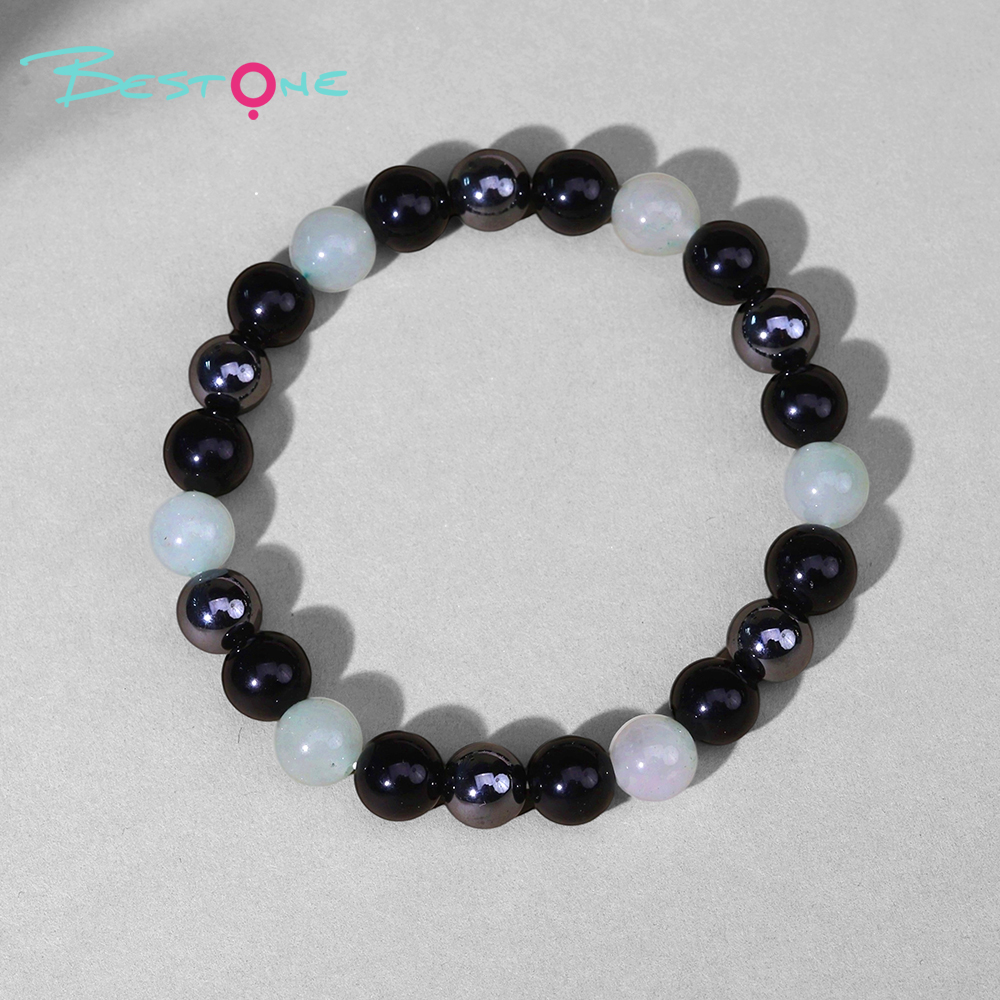 Mixed Beaded Bracelet with Natural Stone, Plastic & Iron Beads – 8mm Stretch Bracelet 18cm for Fashion Jewelry & Wholesale Gifts