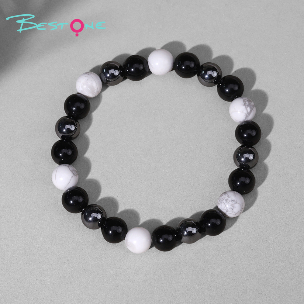 Mixed Beaded Bracelet with Natural Stone, Plastic & Iron Beads – 8mm Stretch Bracelet 18cm for Fashion Jewelry & Wholesale Gifts