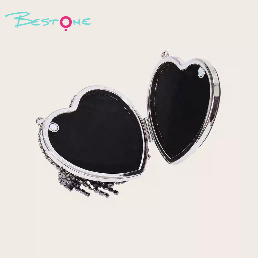 Rhinestone Heart Magnetic Alloy Handbag with Tassel – Mini Elegant Purse for Party & Gift (Gold / Silver)