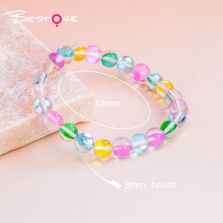 8mm Glass Beaded Bracelet – Mixed Colors, Shiny & Transparent Round Beads – Fashion Jewelry Gift for Women (12 Colors)