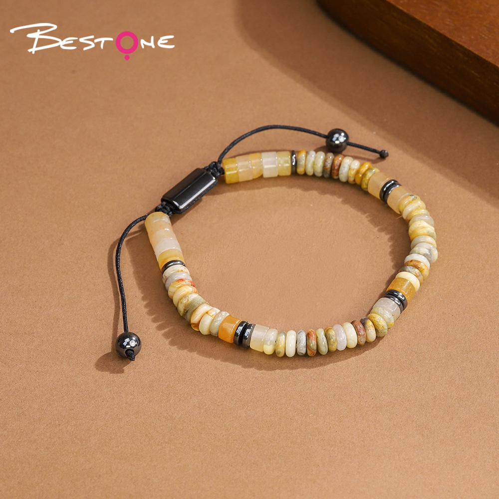 Natural Stone Adjustable Bracelet – Cylinder & Spacer Beads with Iron Stone Accents (Green Aventurine, Obsidian, Lapis, Tiger Eye, and More)