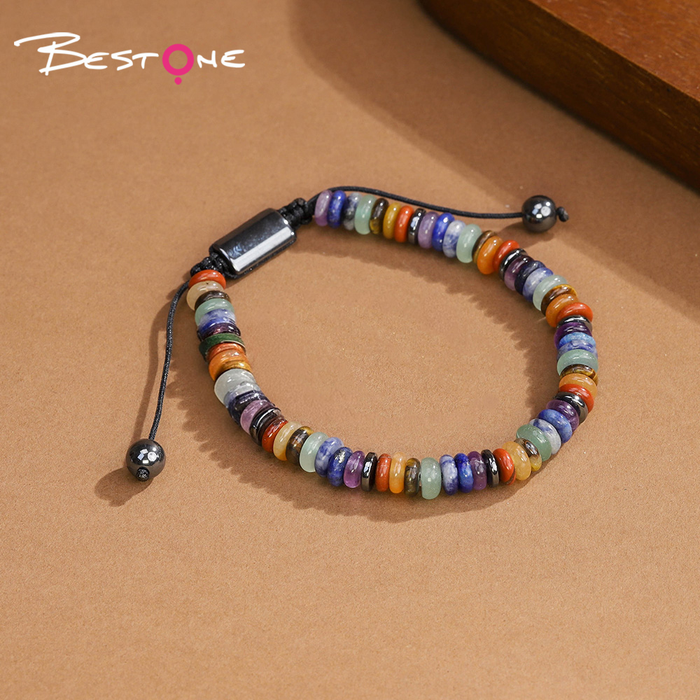Natural Stone Adjustable Bracelet – Cylinder & Spacer Beads with Iron Stone Accents (Green Aventurine, Obsidian, Lapis, Tiger Eye, and More)