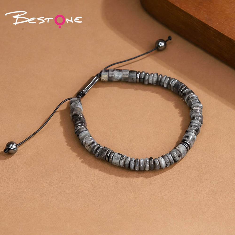 Natural Stone Adjustable Bracelet – Cylinder & Spacer Beads with Iron Stone Accents (Green Aventurine, Obsidian, Lapis, Tiger Eye, and More)