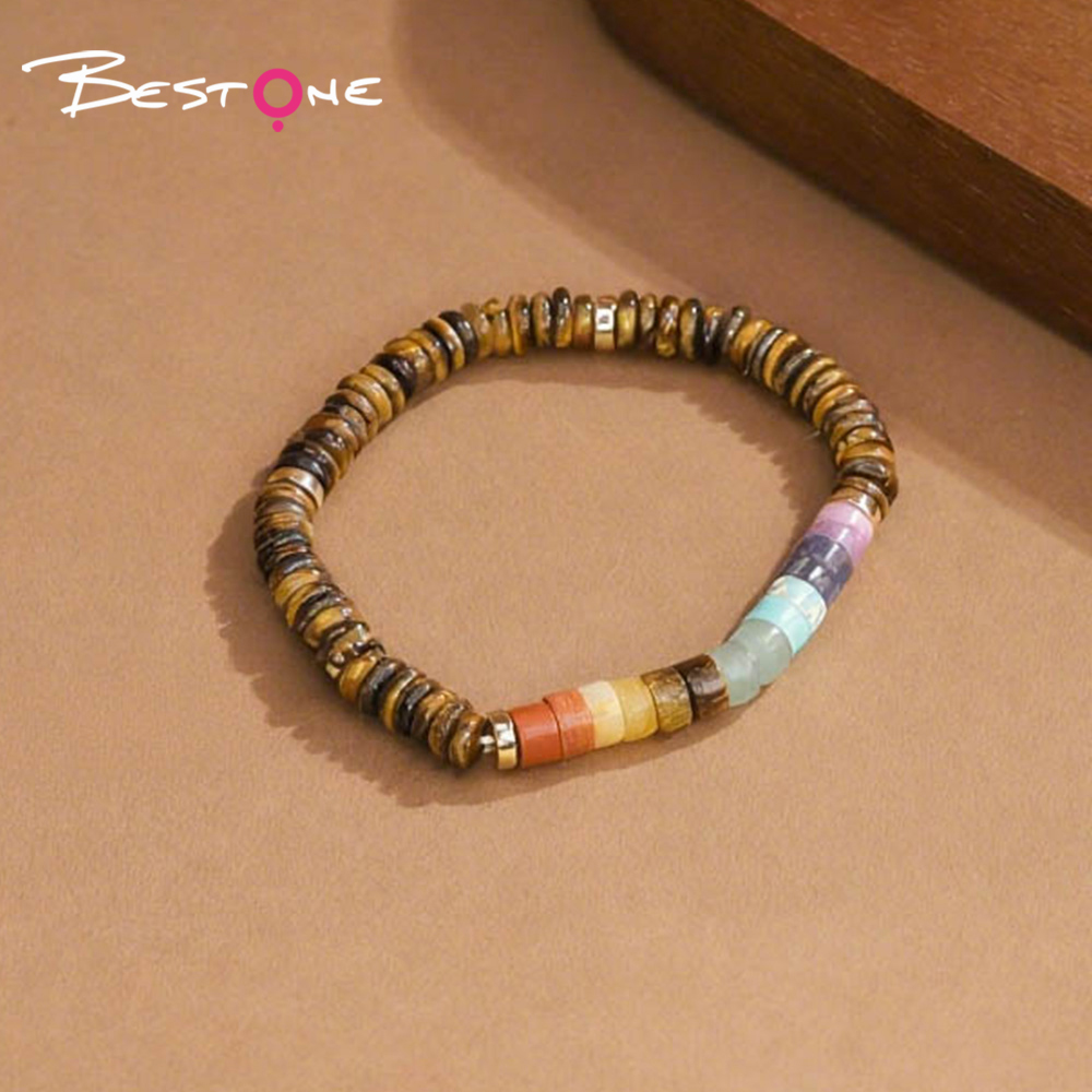 Natural Stone Adjustable Bracelet – Cylinder & Spacer Beads with Iron Stone Accents (Green Aventurine, Obsidian, Lapis, Tiger Eye, and More)