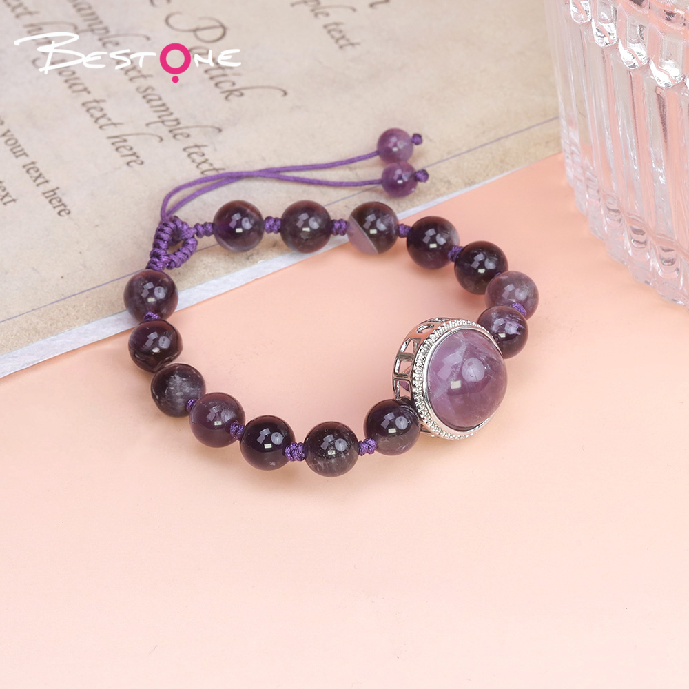 Natural Stone Bracelet with Lotus Base Pendant – 8mm Gemstone Beads & Woven Cord (Crystal, Amethyst, Obsidian, Aventurine, Tiger Eye) Natural Stone Bracelet with Lotus Base Pendant – 8mm Gemstone Beads & Woven Cord (Crystal, Amethyst, Obsidian, Aventurine, Tiger Eye)