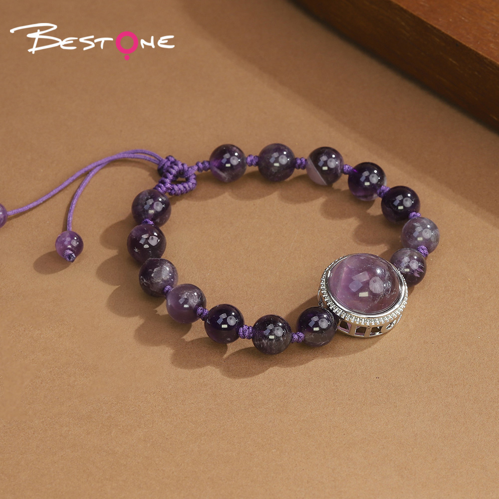 Natural Stone Bracelet with Lotus Base Pendant – 8mm Gemstone Beads & Woven Cord (Crystal, Amethyst, Obsidian, Aventurine, Tiger Eye) Natural Stone Bracelet with Lotus Base Pendant – 8mm Gemstone Beads & Woven Cord (Crystal, Amethyst, Obsidian, Aventurine, Tiger Eye)