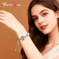 Double-Strand Natural Stone Bracelet with Heart Pendant – Tiger Eye, Rose Quartz, Purple Fluorite – 6mm Beads