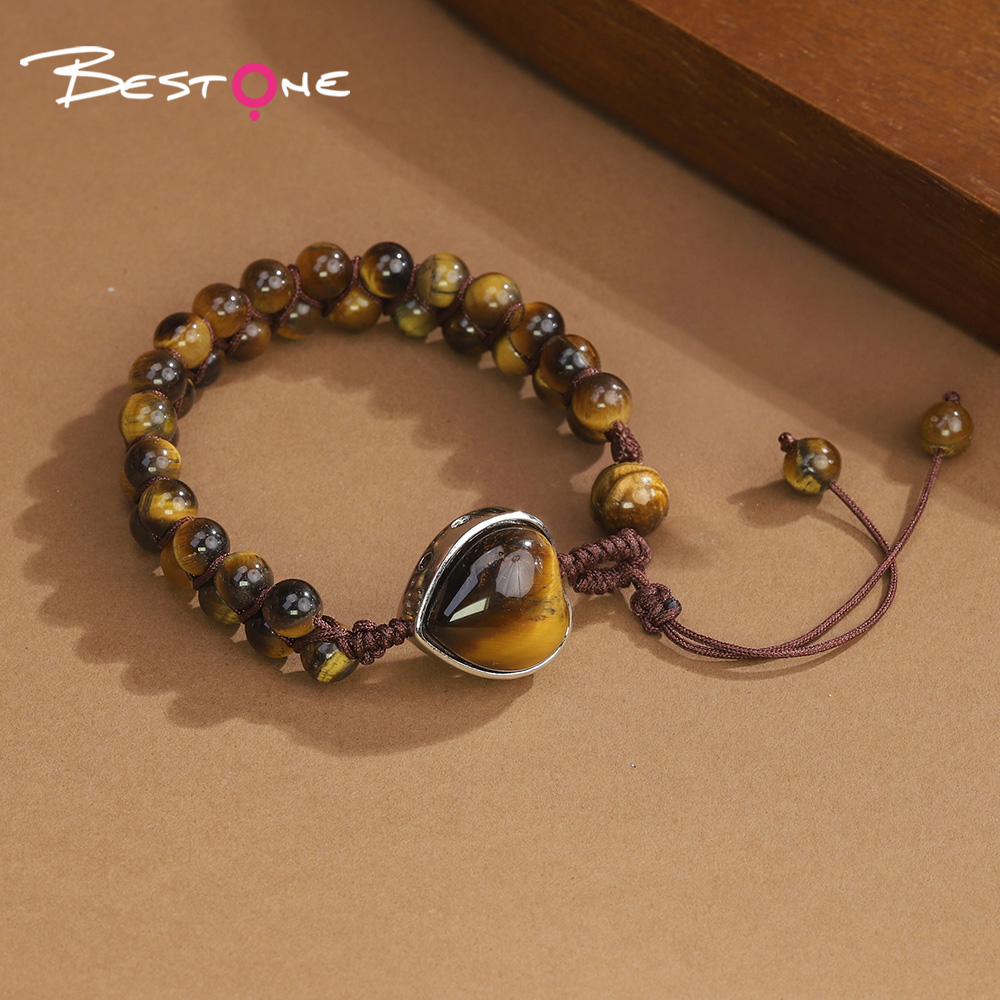 Double-Strand Natural Stone Bracelet with Heart Pendant – Tiger Eye, Rose Quartz, Purple Fluorite – 6mm Beads Double-Strand Natural Stone Bracelet with Heart Pendant – Tiger Eye, Rose Quartz, Purple Fluorite – 6mm Beads