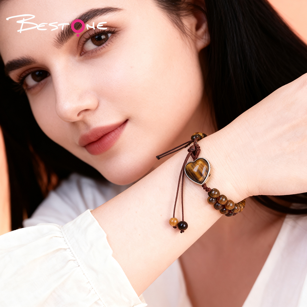 Double-Strand Natural Stone Bracelet with Heart Pendant – Tiger Eye, Rose Quartz, Purple Fluorite – 6mm Beads Double-Strand Natural Stone Bracelet with Heart Pendant – Tiger Eye, Rose Quartz, Purple Fluorite – 6mm Beads