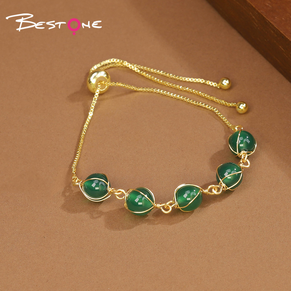 8mm Natural Stone Bead Bracelet with Metal Chain – Amethyst, Green Agate, Opal, Red Agate, Sparkling Stone, Strawberry Quartz, Multi-Color