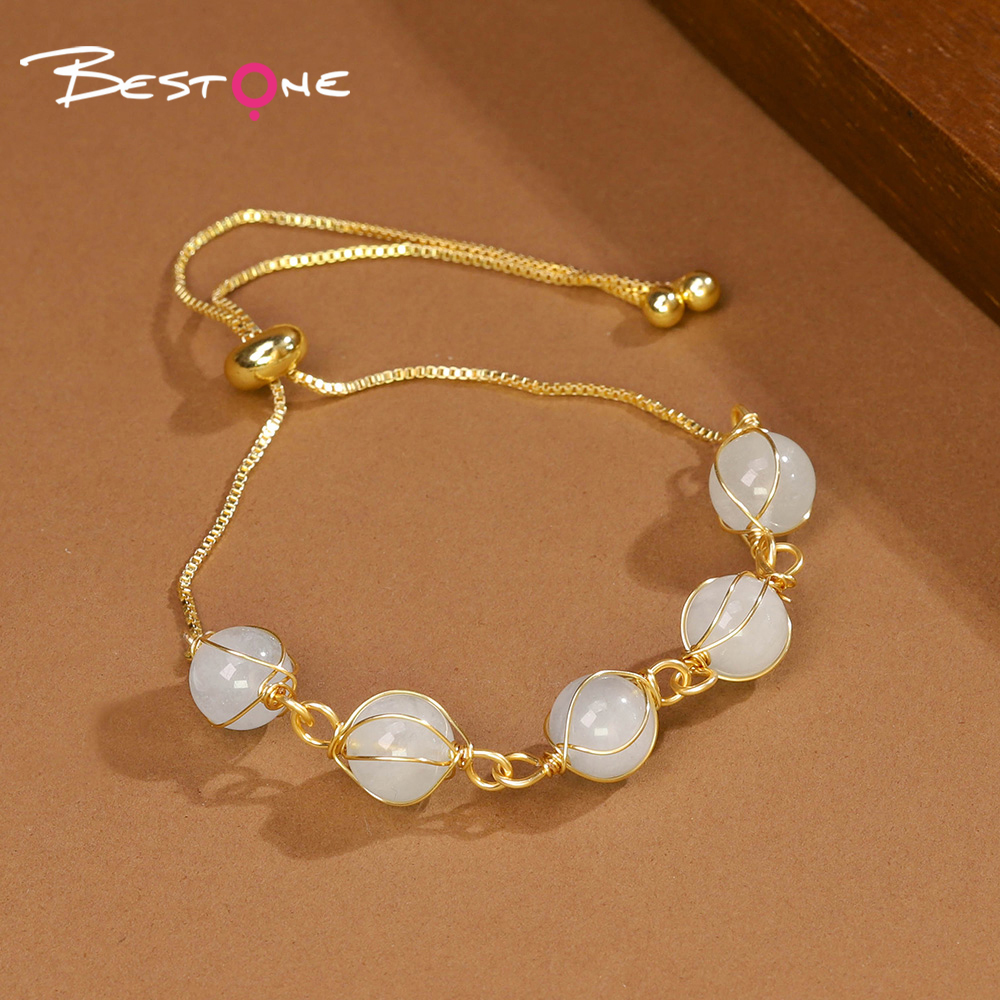 8mm Natural Stone Bead Bracelet with Metal Chain – Amethyst, Green Agate, Opal, Red Agate, Sparkling Stone, Strawberry Quartz, Multi-Color