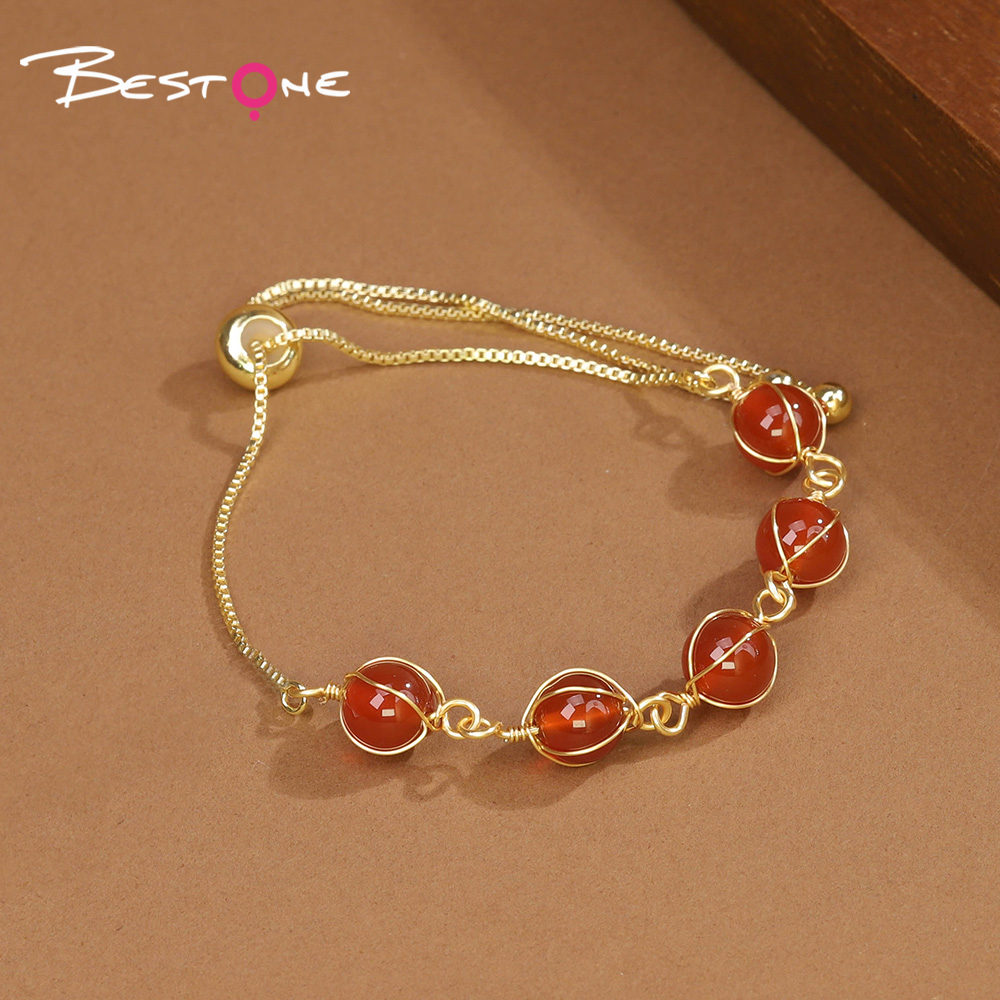 8mm Natural Stone Bead Bracelet with Metal Chain – Amethyst, Green Agate, Opal, Red Agate, Sparkling Stone, Strawberry Quartz, Multi-Color