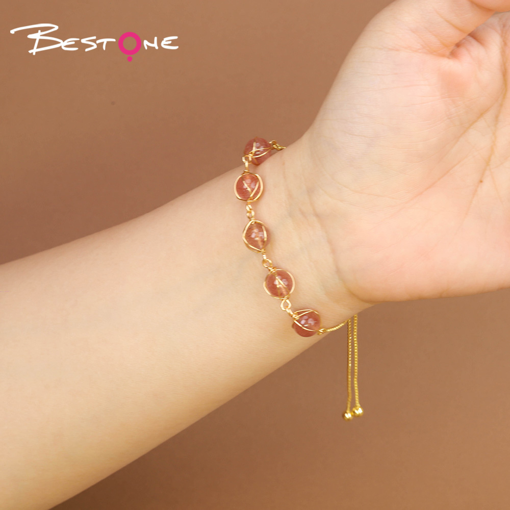 8mm Natural Stone Bead Bracelet with Metal Chain – Amethyst, Green Agate, Opal, Red Agate, Sparkling Stone, Strawberry Quartz, Multi-Color