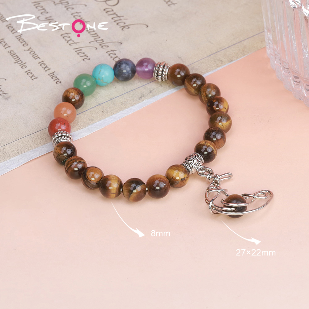 8mm Natural Stone & Crystal Bead Bracelet with Hollow Moon Pendant – Rose Quartz, Green Aventurine, Black Agate, Tiger Eye 8mm Natural Stone & Crystal Bead Bracelet with Hollow Moon Pendant – Rose Quartz, Green Aventurine, Black Agate, Tiger Eye