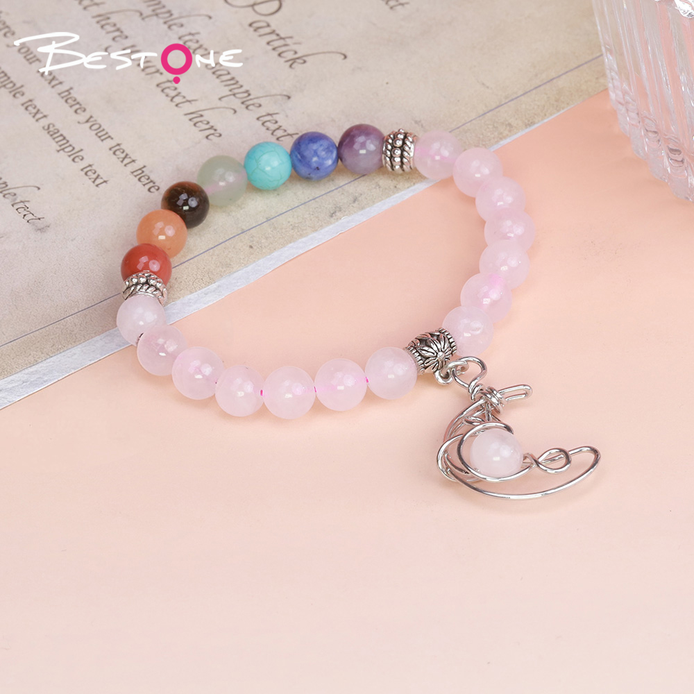 8mm Natural Stone & Crystal Bead Bracelet with Hollow Moon Pendant – Rose Quartz, Green Aventurine, Black Agate, Tiger Eye 8mm Natural Stone & Crystal Bead Bracelet with Hollow Moon Pendant – Rose Quartz, Green Aventurine, Black Agate, Tiger Eye