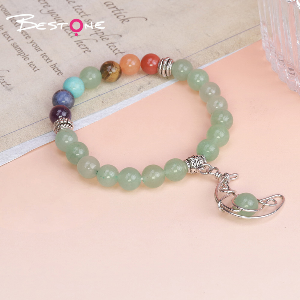 8mm Natural Stone & Crystal Bead Bracelet with Hollow Moon Pendant – Rose Quartz, Green Aventurine, Black Agate, Tiger Eye 8mm Natural Stone & Crystal Bead Bracelet with Hollow Moon Pendant – Rose Quartz, Green Aventurine, Black Agate, Tiger Eye