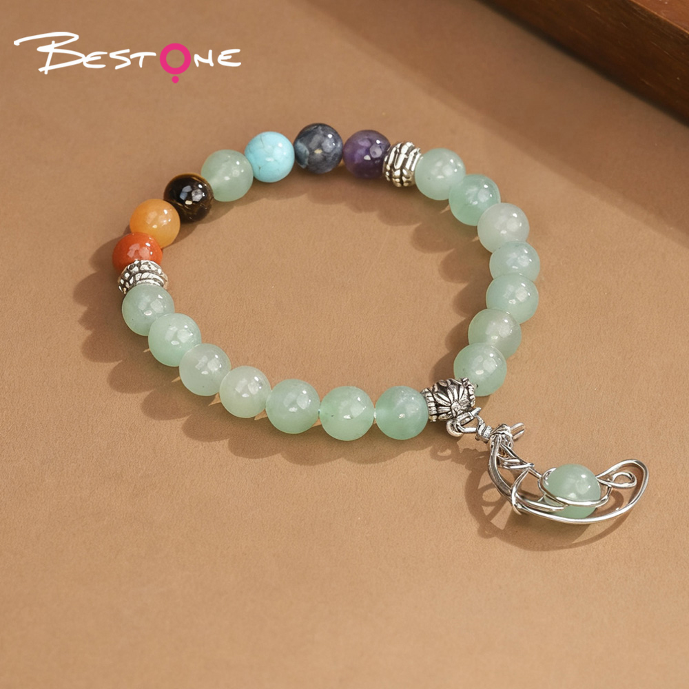 8mm Natural Stone & Crystal Bead Bracelet with Hollow Moon Pendant – Rose Quartz, Green Aventurine, Black Agate, Tiger Eye 8mm Natural Stone & Crystal Bead Bracelet with Hollow Moon Pendant – Rose Quartz, Green Aventurine, Black Agate, Tiger Eye