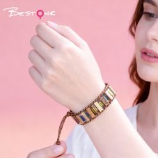 Natural Stone Bar Bead Bracelet with Rainbow Iron Beads & Alloy Tree of Life Charm – Tiger Eye, Picture Stone, White Turquoise, Aventurine, Lapis, Flower Green Stone