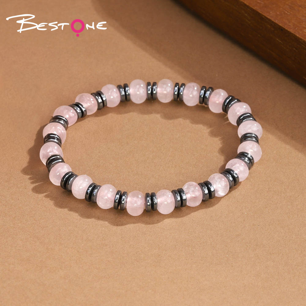 8mm Natural Stone Abacus Bead Bracelet with Iron Beads – Lapis, Amethyst, Tiger Eye, Red Stone, Rose Quartz, Red Aventurine, Rainbow Beads