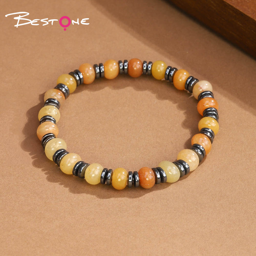 8mm Natural Stone Abacus Bead Bracelet with Iron Beads – Lapis, Amethyst, Tiger Eye, Red Stone, Rose Quartz, Red Aventurine, Rainbow Beads