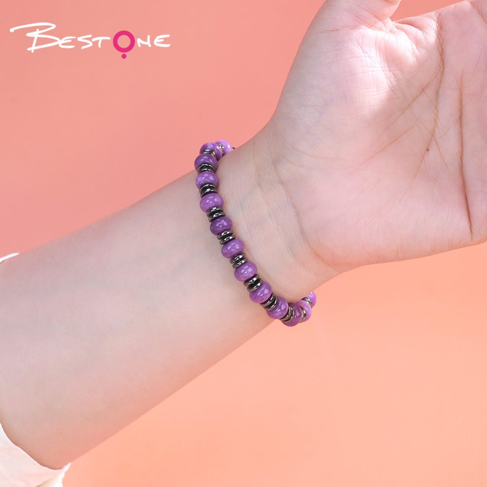 8mm Natural Stone Abacus Bead Bracelet with Iron Beads – Lapis, Amethyst, Tiger Eye, Red Stone, Rose Quartz, Red Aventurine, Rainbow Beads