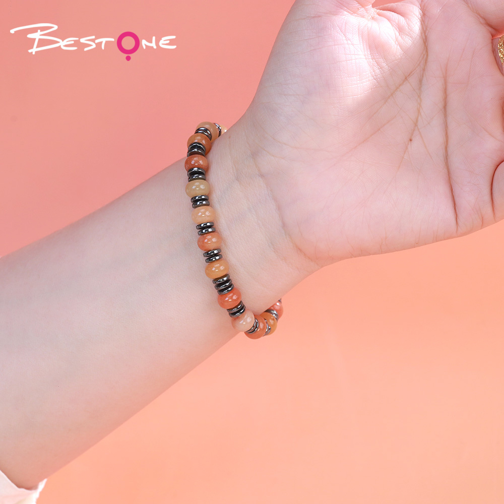 8mm Natural Stone Abacus Bead Bracelet with Iron Beads – Lapis, Amethyst, Tiger Eye, Red Stone, Rose Quartz, Red Aventurine, Rainbow Beads