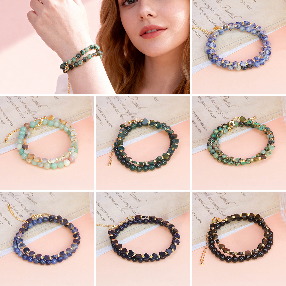 Double-Layer Heart Beaded Bracelet – White Crystal, Opal, Rose Quartz, Red Jasper, Tiger Eye, Amazonite & More – Adjustable Lobster Clasp Double-Layer Heart Beaded Bracelet – White Crystal, Opal, Rose Quartz, Red Jasper, Tiger Eye, Amazonite & More – Adjustable Lobster Clasp