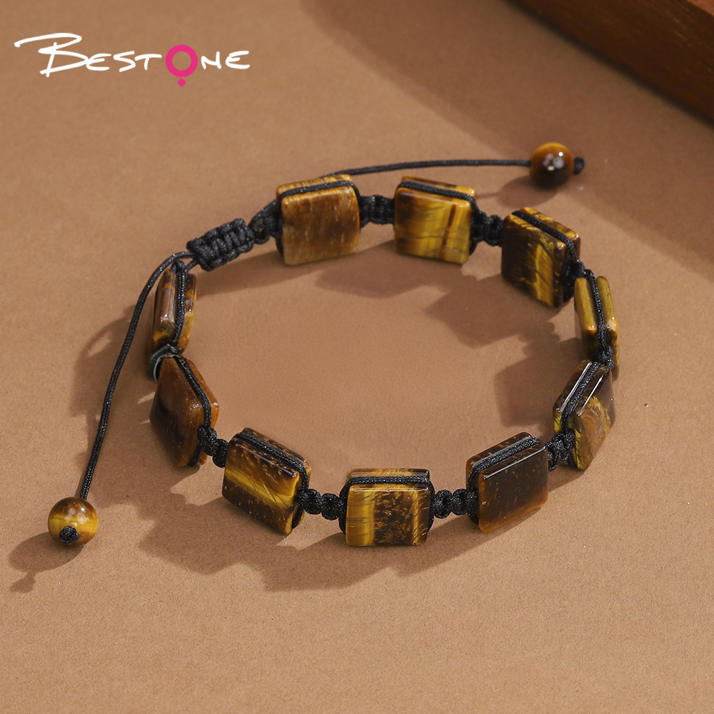 Square Bead Braided Bracelet – Adjustable Pull Cord – 6x10mm Beads