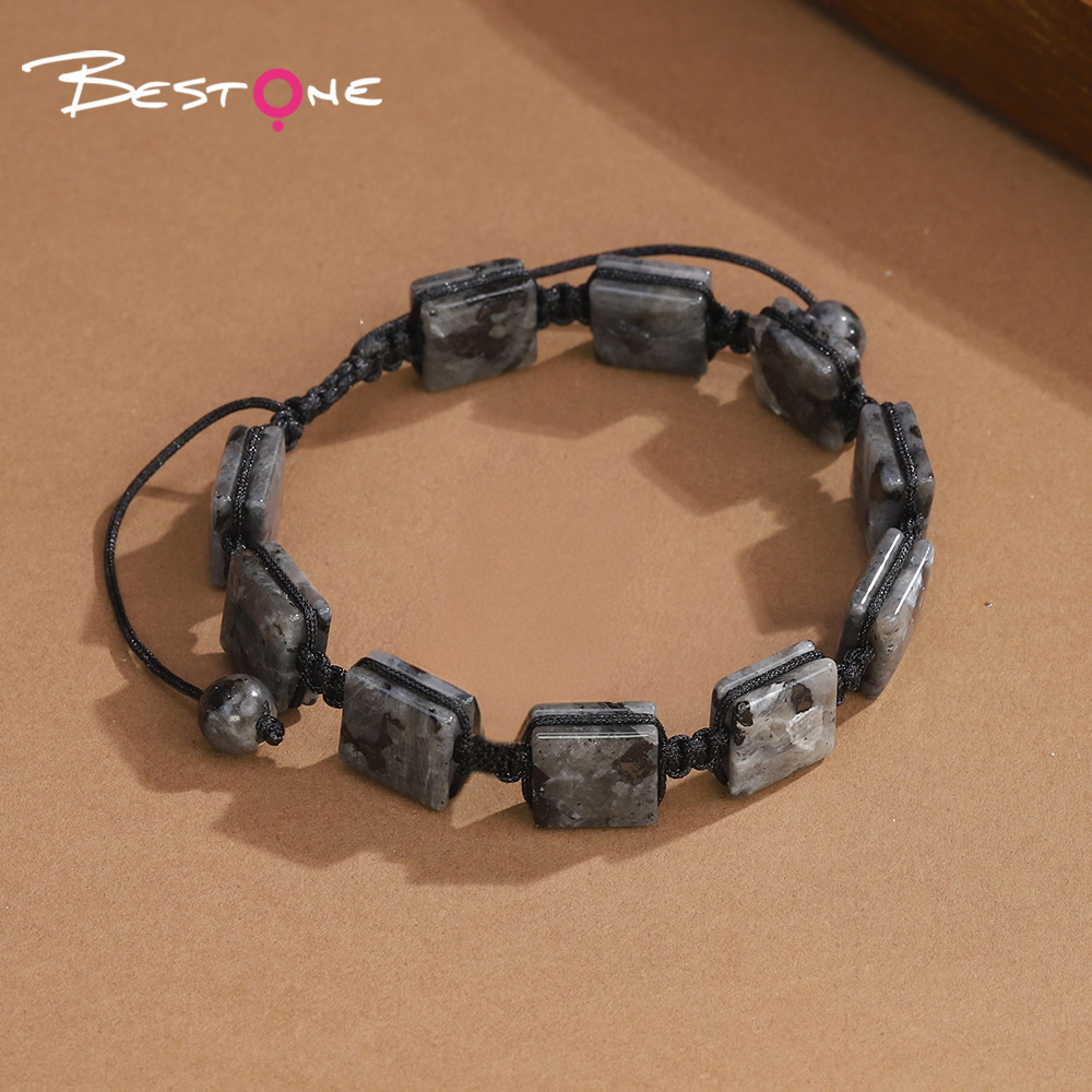 Square Bead Braided Bracelet – Adjustable Pull Cord – 6x10mm Beads