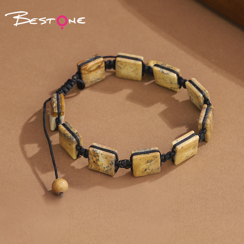 Square Bead Braided Bracelet – Adjustable Pull Cord – 6x10mm Beads