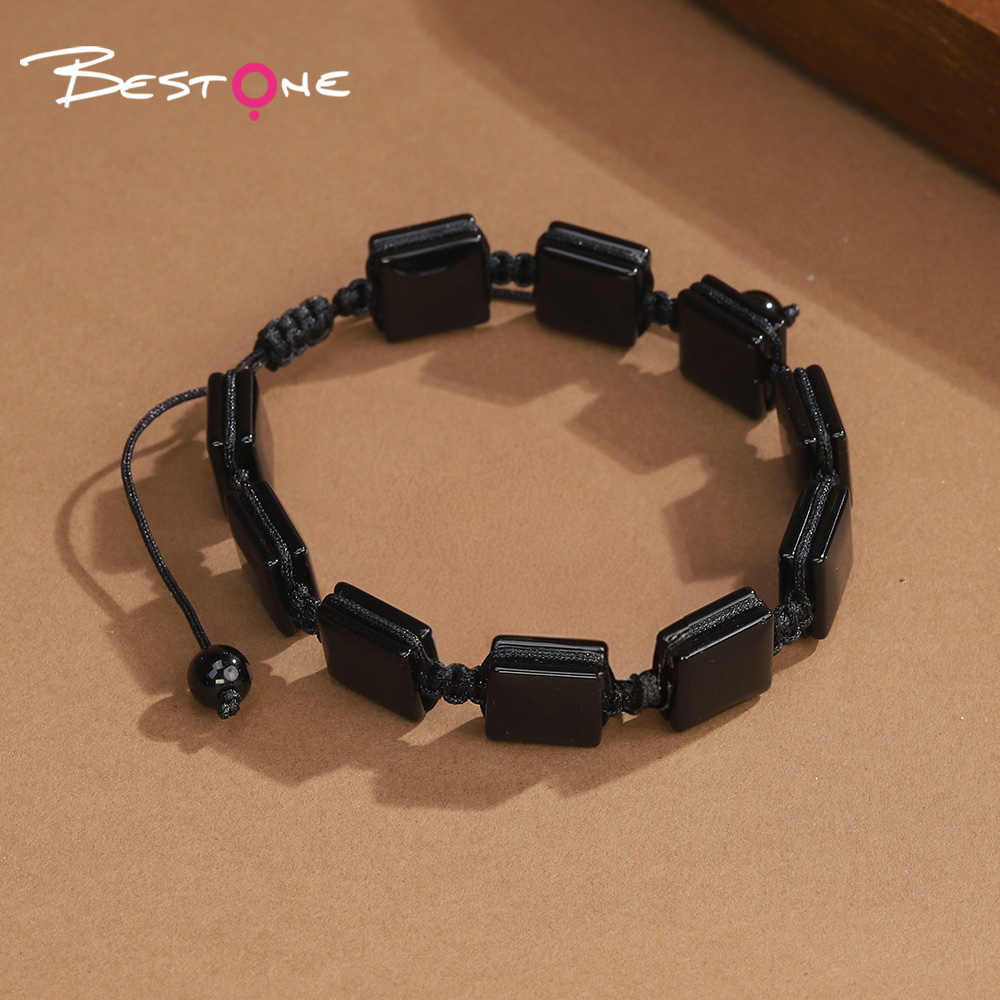 Square Bead Braided Bracelet – Adjustable Pull Cord – 6x10mm Beads