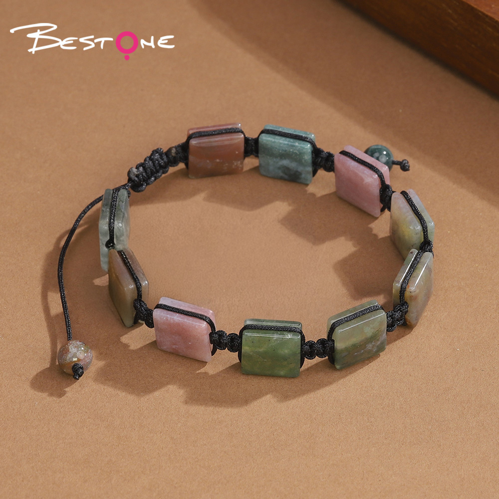 Square Bead Braided Bracelet – Adjustable Pull Cord – 6x10mm Beads