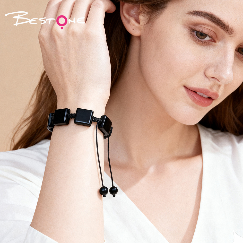 Square Bead Braided Bracelet – Adjustable Pull Cord – 6x10mm Beads